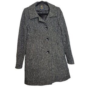 Pendleton Womens Tweed Coat Long Sleeve Button Down Collared Black White Size 8